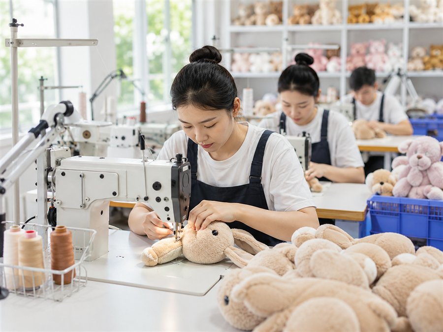 Productie van de knuffeloplage in de werkplaats